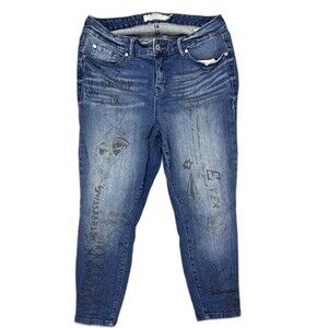 Torrid Size 12 Short Womens Ankle Jeans Mid Rise Stretch Med Wash Graffiti